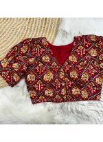 Pure Cotton Maroon Festival Wear Printed Radymade Blouse